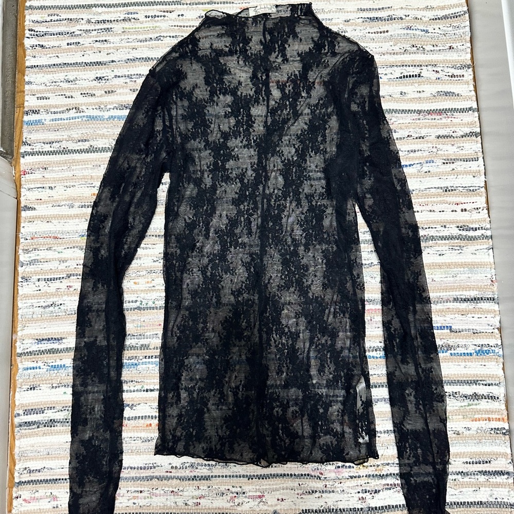Free People Black Sheer Lace Long Sleeve Top